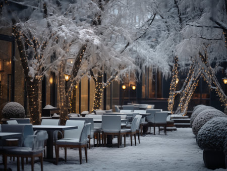 A beautiful winter outdoor cafe with a stylish interior. New Year vibeの素材