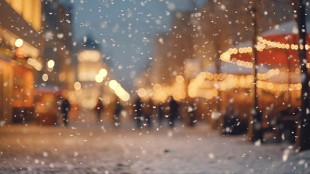 Beautiful blur of festive winter street. Christmas timeの素材
