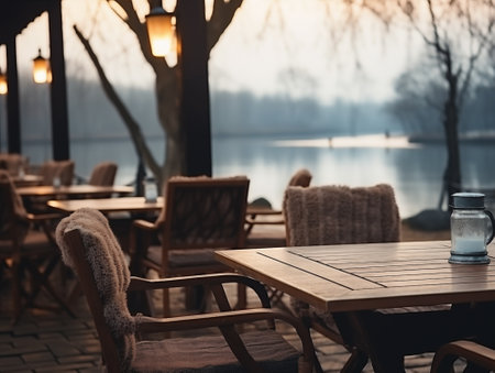 A beautiful winter outdoor cafe with a stylish interior. New Year vibeの素材