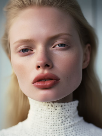 Portrait of beautiful young albino woman. Natural beauty close-up of a top model. Advertising of cosmetics, perfumesの素材