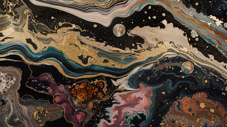 A stunning marble ink texture background featuring swirls of rich colors, intricate designs, and metallic accents that create a dynamic visual experience.の素材