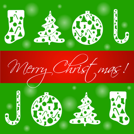 Christmas Greeting Card. Merry Christmas lettering, vector illustrationのイラスト素材