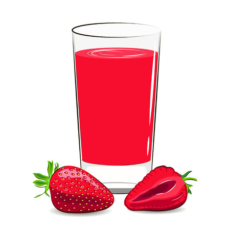 Vector illustration of glass with strawberry juice and strawberriesのイラスト素材
