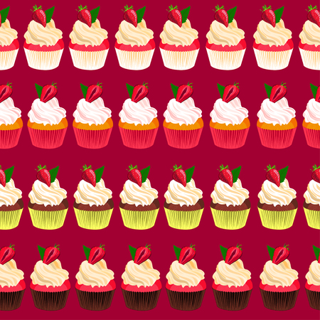 Strawberry cupcake seamlessのイラスト素材