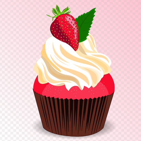 Strawberry cupcake  Isolated cupcake on gradient pink . Tasty cake.のイラスト素材