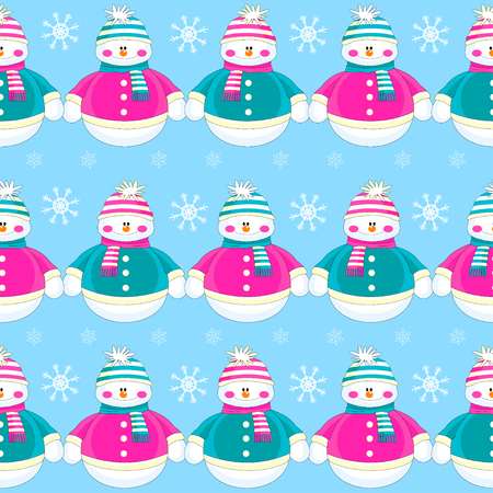 Seamless christmas cute funny snowmen. Snowmanのイラスト素材