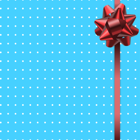 Beautiful card with blue background and cute gradient red ribbon. Red bow.のイラスト素材