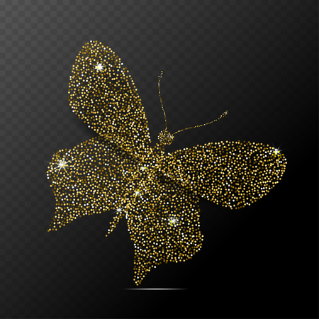 Butterfly vector illustration. Stylized gold butterfly isolated on dark backgroundのイラスト素材