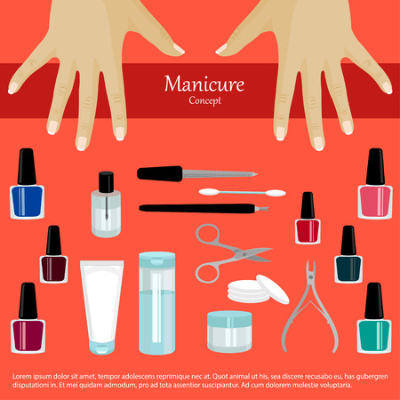 Professional manicure poster in flat style. Nails manicure or hands with manicure. Vector illustrationのイラスト素材