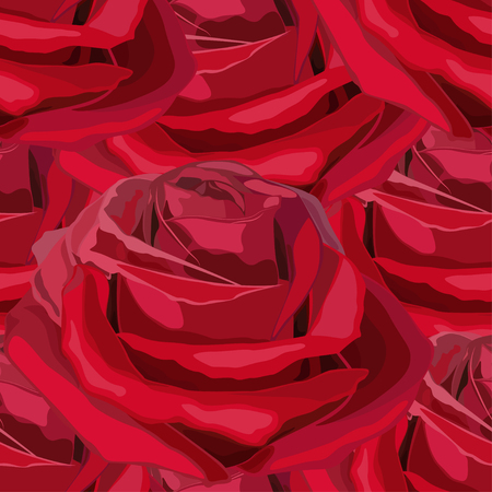Seamless Blooming Red Flower Rose. Love, romance and Valentine greeting holiday card. Vector illustration.のイラスト素材