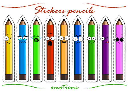 Cartoon pencil cute character face isolated vector illustration. Funny face icon collection. Cartoon face supplies emoji. Pencil emoticon. Funny back to school sticker.のイラスト素材