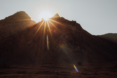 beautiful mountain and city landscape. light and shadow. the texture of the rocksの写真素材