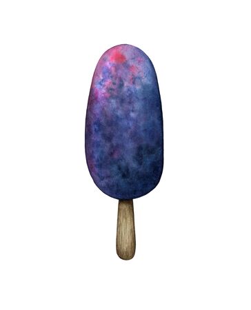 Fantastic space ice cream. Hand drawn watercolor illustration of colorful and joyful summer season popslice, eskimo. Isolated on white backgroundの写真素材