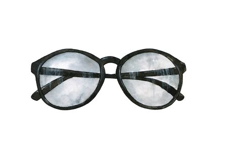 Hand drawn ink and watercolor illustration of eyeglassesの写真素材