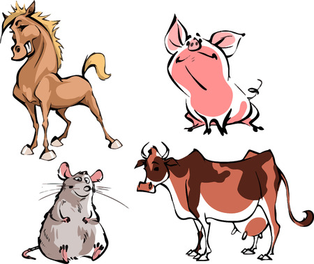 vector set of funny farm animalsのイラスト素材