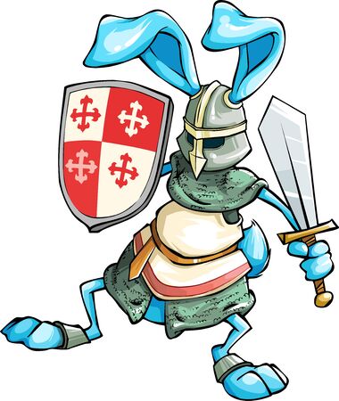 blue rabbit knight with shield and sword in battle armorのイラスト素材