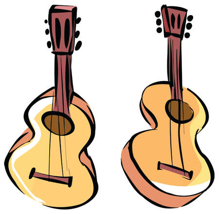 Set of cute cartoon acoustic guitars isolated on white background. Vector illustrationのイラスト素材