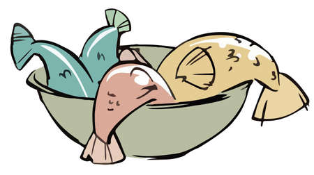 Vector cartoon clipart Fish in a plate. Fish tails in a plate.のイラスト素材