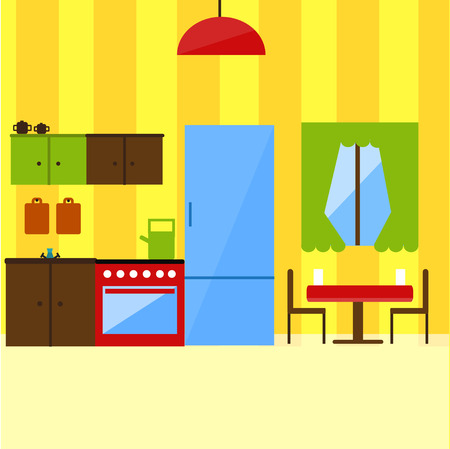 kitchen interior in flat style illustration. there arr kitchen cupboard.のイラスト素材