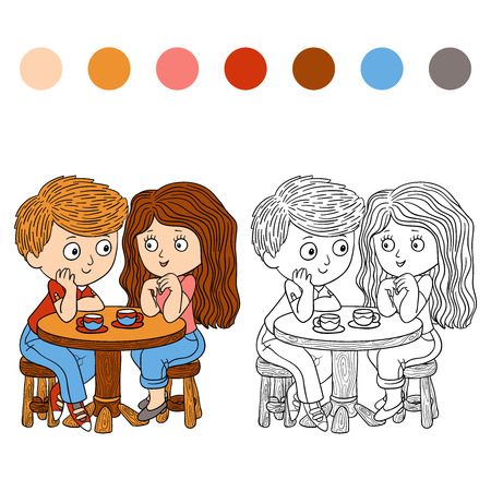 Coloring book (girl and boy)のイラスト素材