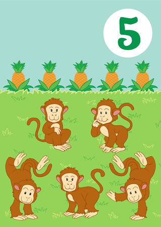 Five cute monkeys: Easy Learn to countのイラスト素材