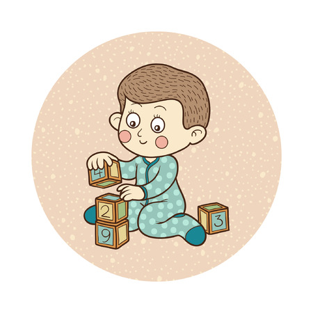 Vector illustration: little boy and cubesのイラスト素材