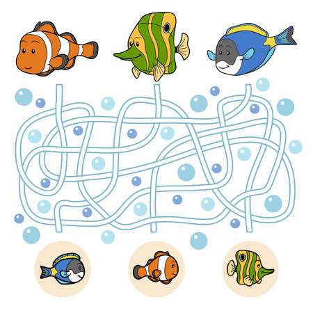 Maze game: fish familyのイラスト素材