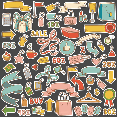 Vector set of shopping items, colorful cartoon collectionのイラスト素材