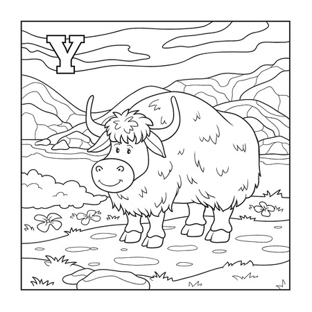 Coloring book (yak), colorless illustration (letter Y)のイラスト素材