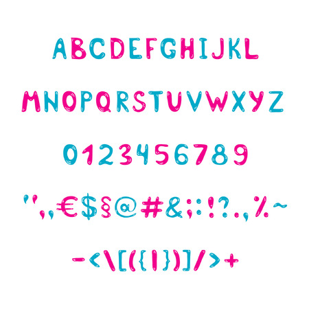 Blue and pink alphabet and figuresのイラスト素材