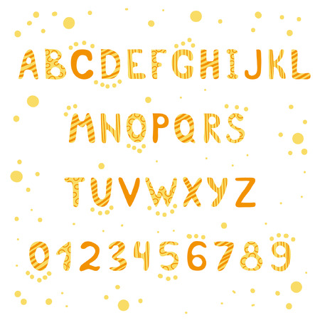 Yellow stripes and spotted alphabet and figuresのイラスト素材