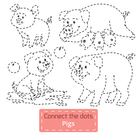 Connect the dots (farm animals set, pig family)のイラスト素材