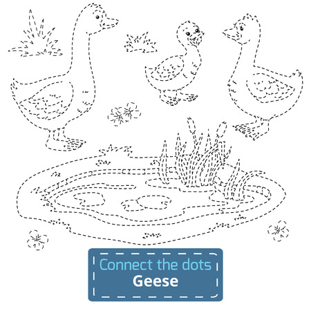 Connect the dots (farm animals set, goose family)のイラスト素材