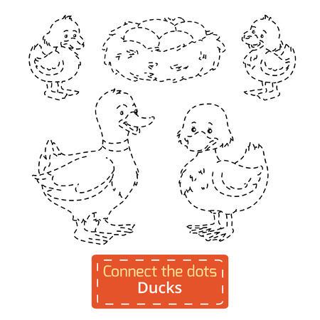 Connect the dots (farm animals set, duck family)のイラスト素材