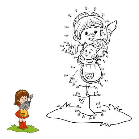 Numbers game for children (little girl with cute cat)のイラスト素材