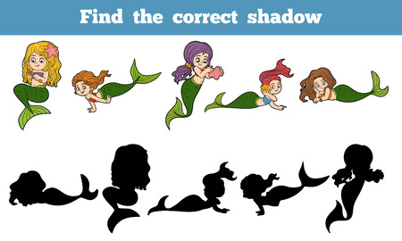 Find the correct shadow game for children (set of mermaids)のイラスト素材