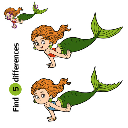 Find differences game for children (little girl mermaid)のイラスト素材