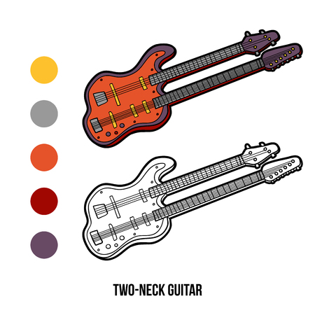 Coloring book for children: musical instruments (two-neck guitar)のイラスト素材