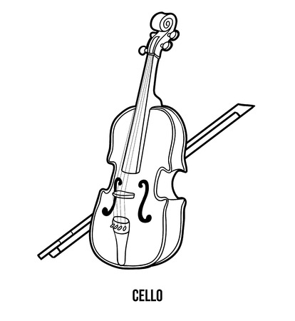 Coloring book for children, education game: musical instruments (cello)のイラスト素材