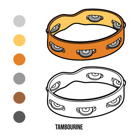 Coloring book for children, education game: musical instruments (tambourine)のイラスト素材