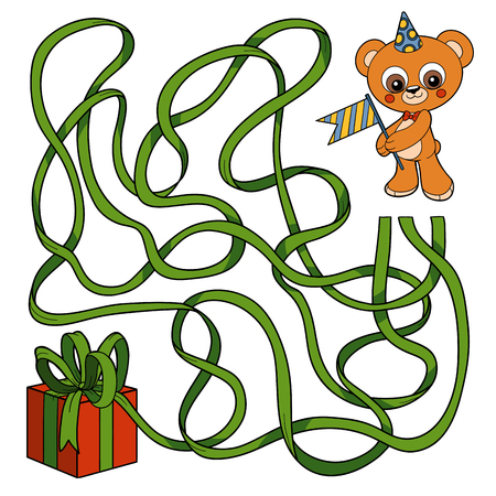 Color maze game for children: bear and giftのイラスト素材