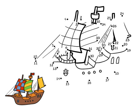 Numbers game for children, education game: shipのイラスト素材