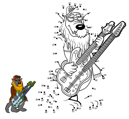 Numbers game for children: music band (wolf and two-neck guitar)のイラスト素材