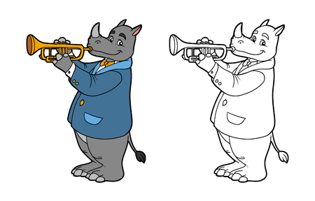 Coloring book for children: music band (rhino and trumpet)のイラスト素材