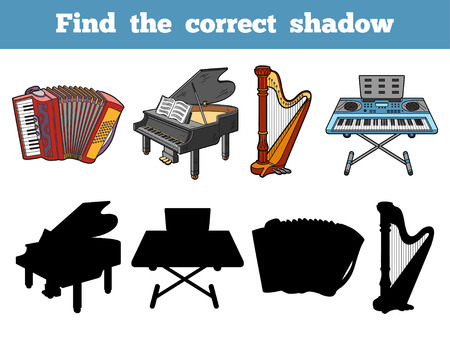 Find the correct shadow, education game for children (musical instruments)のイラスト素材