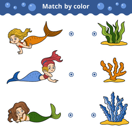 Matching game for children. Match by color (mermaids)のイラスト素材