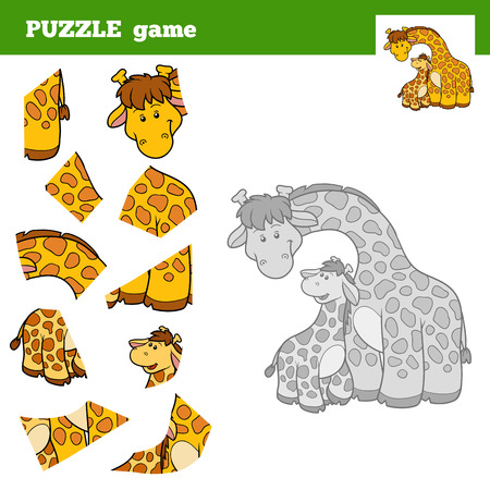 Puzzle Game for children (giraffe family), education gameのイラスト素材