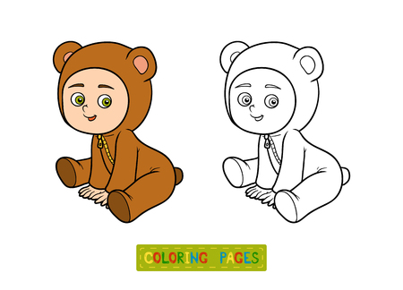 Coloring book for children. Little boy in a bear suitのイラスト素材