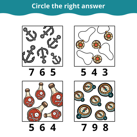 Counting Game for Preschool Children. How many objects on the picture, education game with pirate itemsのイラスト素材