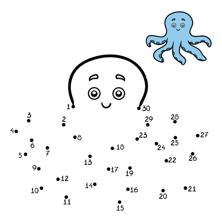 Numbers game, dot to dot education game for children. Little octopusのイラスト素材